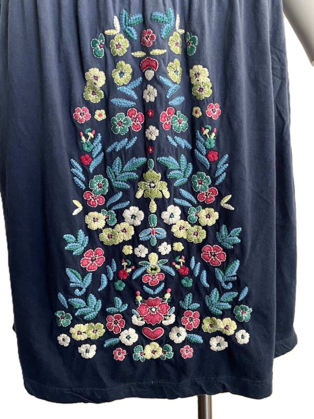 Vintage Johnny Was T Shirt Dress L Embroidered USA Made Ombre 100% Cotton Knit - Picture 5 of 12